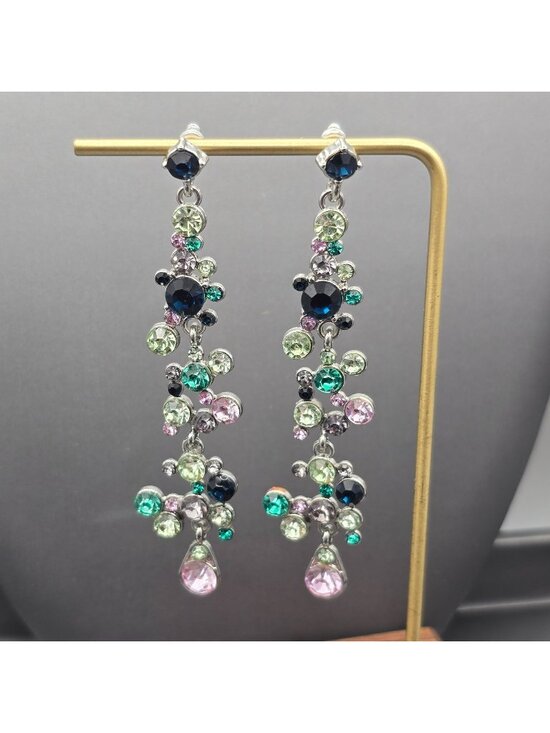 Unbranded Jewelry - Vintage Multicolor Glass Crystal Drop Dangle Earrings 3.5" Silver Tone Statement